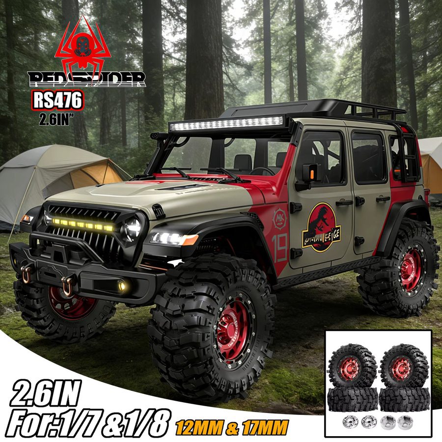 MJX All Terrain Soft Rubber Crawler Autoreifen und Felge, 2,6 Reifen, Schwarz - Bild 4