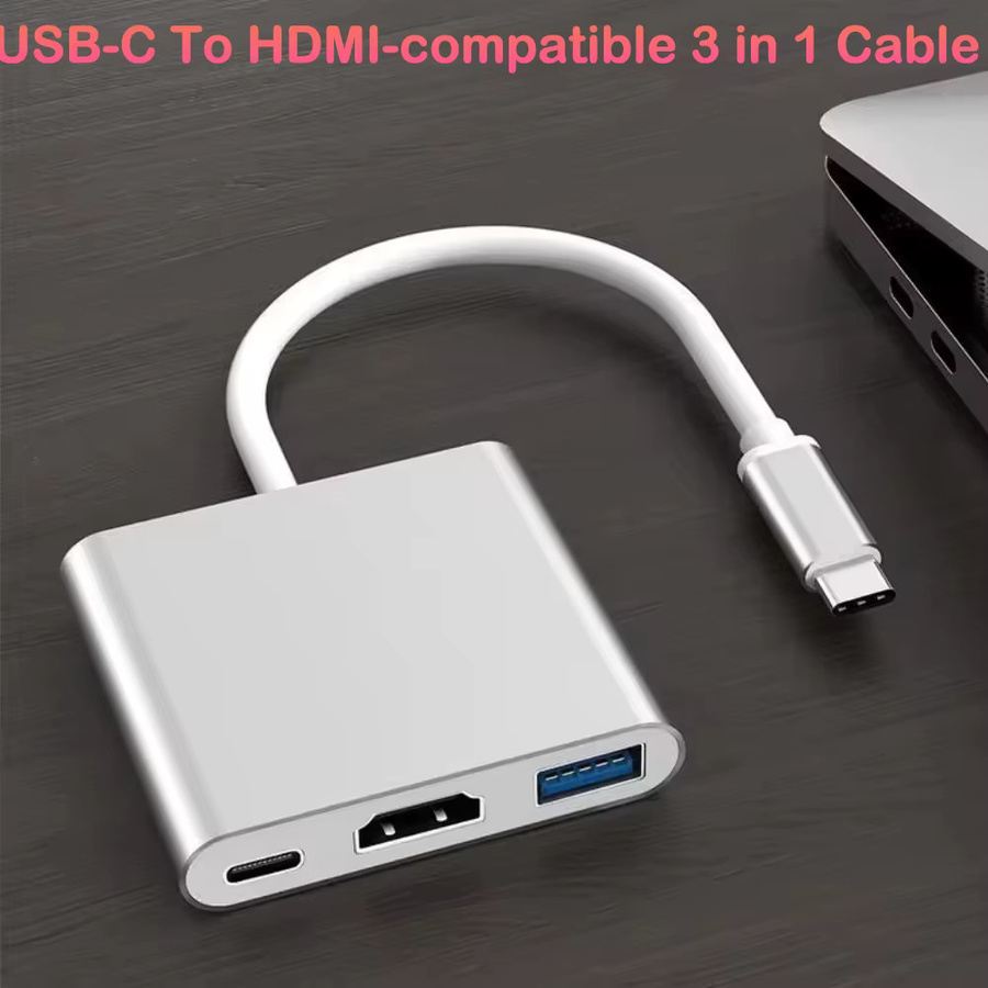 Huawei USB-C zu HDMI Adapter und USB 3.0 Hub in Grau für 4K UHD Auflösung - Bild 1