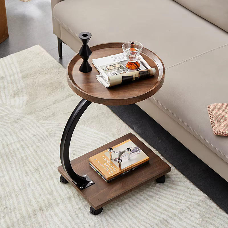 LIUSHADUOLA C-förmiger Beistelltisch in Walnuss Braun, moderner Couchtisch mit Rollen für das Wohnzimmer - Bild 2