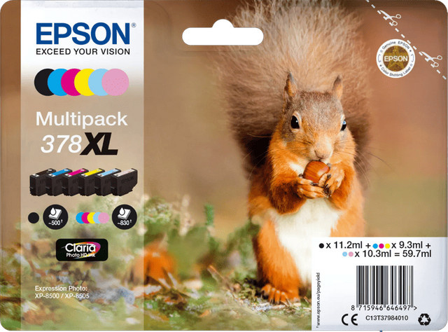 Epson 378XL Tintenpatronen Multipack Original 6er-Pack Schwarz, Cyan, Magenta, Gelb, Light Cyan und Light Magenta für Expression Home XP-8605, XP-8606 und Expression Photo XP-8500, XP-8505 - Bild 1