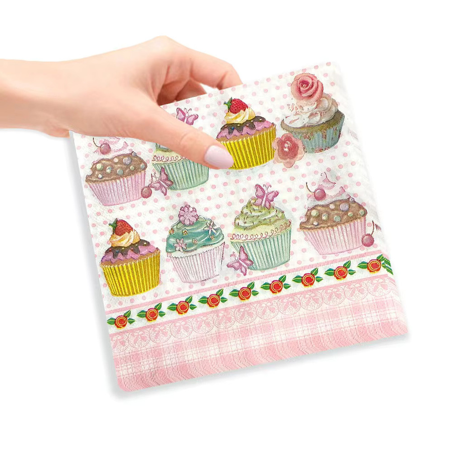 20 Stück Rosa Cupcake-Gästeservietten aus Papier für Hochzeiten und Feiern - Bild 3