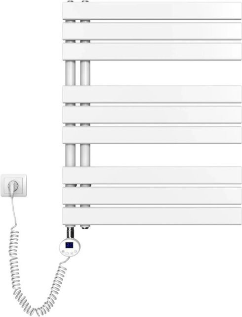 Emke Elektrischer Badheizkörper mit Thermostat und Timer als Handtuchwärmer, Weiß, B: 76 cm, H: 60 cm, 400W - Bild 1