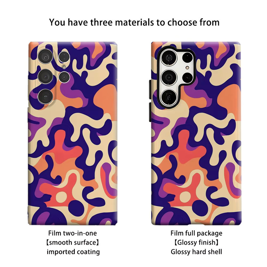 Stoßfeste Doppelschicht Handyhülle mit abstraktem Design in Lila und Orange für Samsung Galaxy S25 Ultra, S24, S23 Ultra und S23 Plus - Bild 2