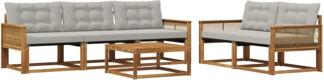 vidaXL Outdoor-Sofagarnitur aus massivem Akazienholz mit Textilene und Kissen, 6-teilig, Grau - Bild 1