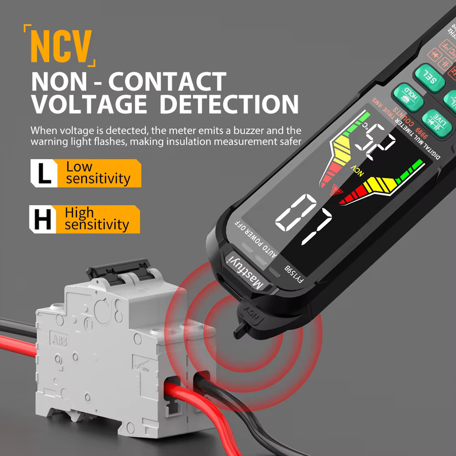 MASTFUYI Digitalmultimeter in Schwarz, wiederaufladbares LCD-Voltmeter mit NCV-Frequenz, Ohm, Diodenkapazität, True-RMS und VFC-Multifunktionstester - Bild 3