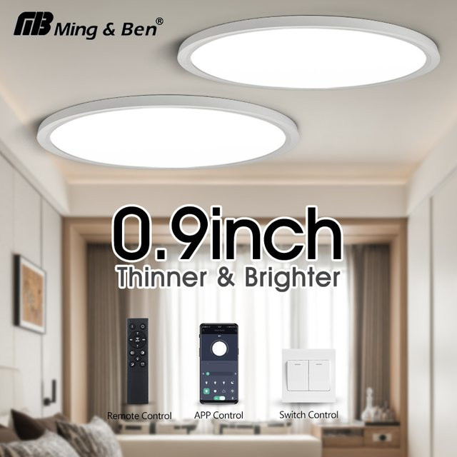 MING&BEN Moderne Runde Deckenleuchte in Weiß mit Fernbedienung und App-Steuerung, Dimmbare Ultradünne LED Lampe für Wohnzimmer und Schlafzimmer - Bild 1