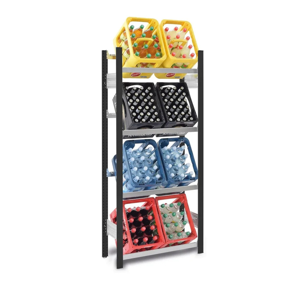 PROREGAL Getränkekistenregal Stecksystem T-Profil aus Stahl, 4 Ebenen, Anthrazit/Verzinkt, H x B x T: 175 x 75 x 30 cm - Bild 2