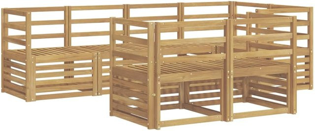 vidaXL Outdoor-Sofagarnitur 7-teilig aus Massivholz Akazie in Weiß, L-Form mit modernem Latten-Design, B/T/H: 245 x 126,5 x 73 cm - Bild 1