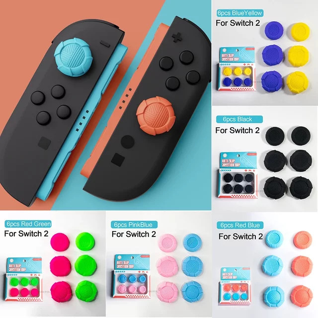 MBCHIPSTAR 6er Set Silikon Thumbstick Grip Kappen für Nintendo Switch Joycon in Schwarz und Multicolour - Bild 1