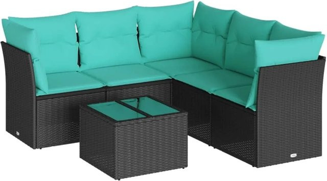 vidaXL 6-teilige Garten-Sofagarnitur in L-Form aus schwarzem Poly-Rattan mit Kissen und Stauraum - Bild 1