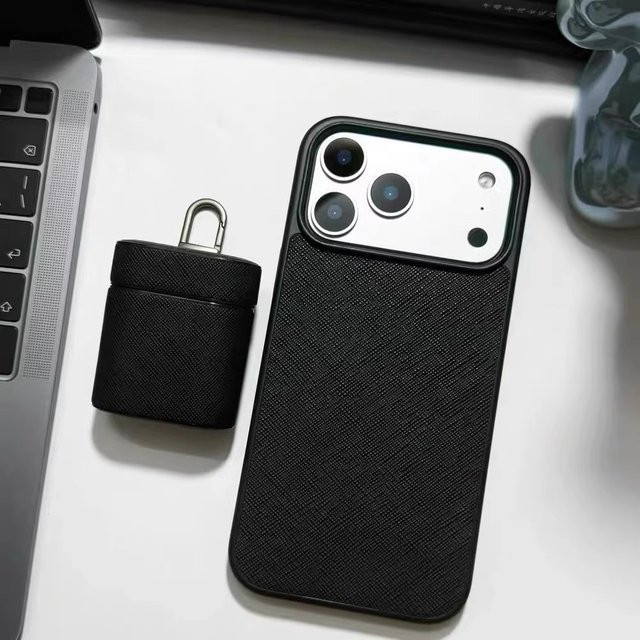 Business Schutzhülle aus Leder mit Kreuzgeflecht für Apple iPhone 17 Pro Max 16 15 14 13 12 in Schwarz mit TPU-Stoßfänger und Fallschutz - Bild 1