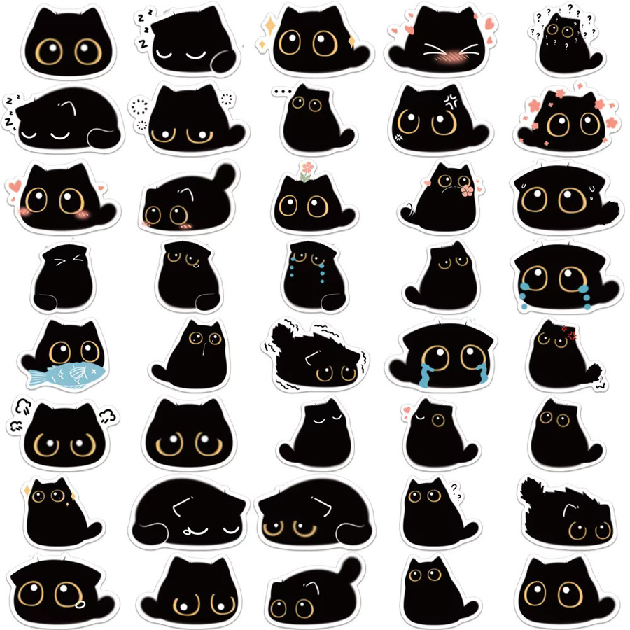 40 Stück Wasserdichte Cartoon Schwarze Katze Graffiti Aufkleber in Schwarz und Multicolour für Kühlschrank und Helm von BulingBulingStickers Shop - Bild 2