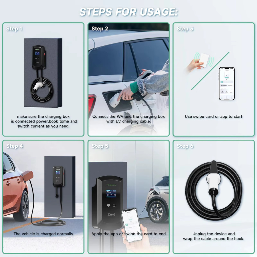 AFEEV Elektroauto Ladestation Wallbox GBT 20234 mit WiFi und Bluetooth, 22KW 32A 3-Phasen EVSE Ladegerät, Schwarz - Bild 5