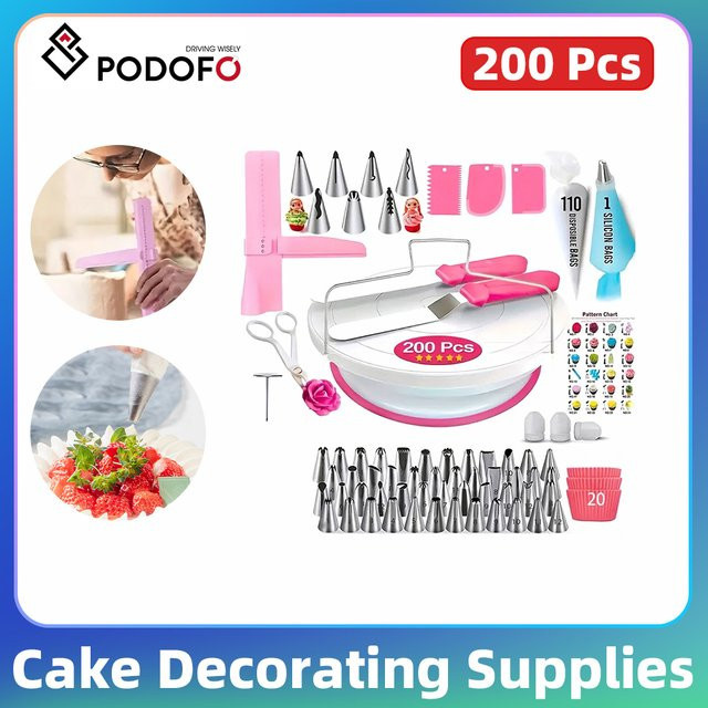 Podofo 200-teiliges Kuchendekorations-Set mit Spritztüllen, geraden und abgewinkelten Spateln sowie Backwerkzeugen für dein DIY-Backprojekt - Bild 1