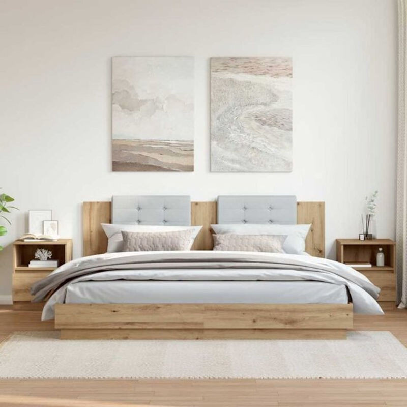 Set aus 2 Nachttischen von Vidaxl in Eiche Natur Braun aus Holzwerkstoff und Metall, B/T/H: 40 x 40 x 50 cm - Bild 1