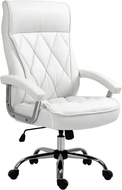Vinsetto Chefsessel in Weiß mit Rautenmuster, höhenverstellbarer Drehstuhl aus PU-Leder und Metall, B/T/H: 66 x 69 x 121 cm - Bild 1