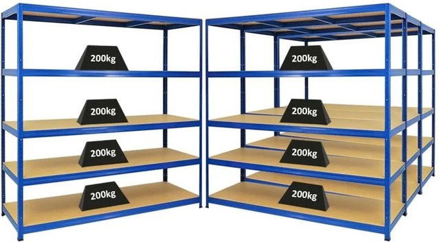 PROREGAL Schwerlastregal Giant Elephant Set aus 4 Stück, Blau, H x B x T: 180 x 180 x 60 cm, mit verstellbaren MDF-Holzregalböden und pulverbeschichtetem Metallgestell - Bild 1