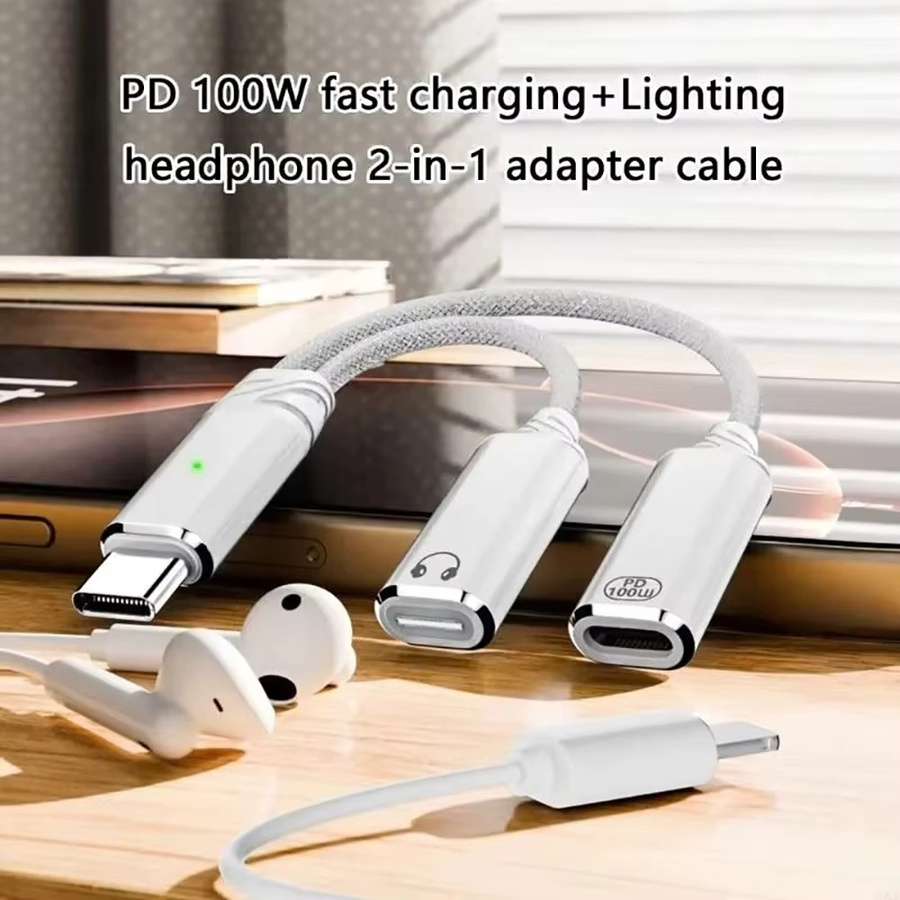 2-in-1 USB-C Audio-Adapter mit 3,5 mm Klinke und 100W Schnellladefunktion, USB-C Splitter für iPhone 16 15 und Samsung, Farbe: Weiß - Bild 5