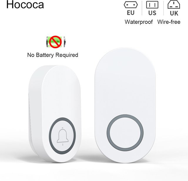 Hococa Kabellose Türklingel in Weiß, Wasserdichte kinetische Türklingel mit hoher Lautstärke und großer Reichweite ohne Batterie erforderlich - Bild 1