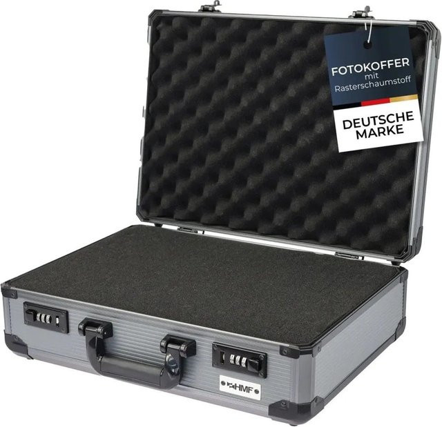 HMF Alu Fotokoffer mit Rasterschaumstoff in Silber, B/T/H: 46 x 33 x 15 cm - Bild 1