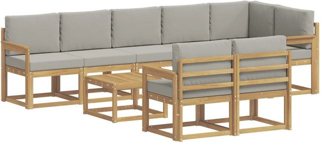vidaXL Outdoor-Sofagarnitur aus Akazienholz in L-Form mit Kissen, 9-teilig, Weiß-Hellgrau - Bild 1