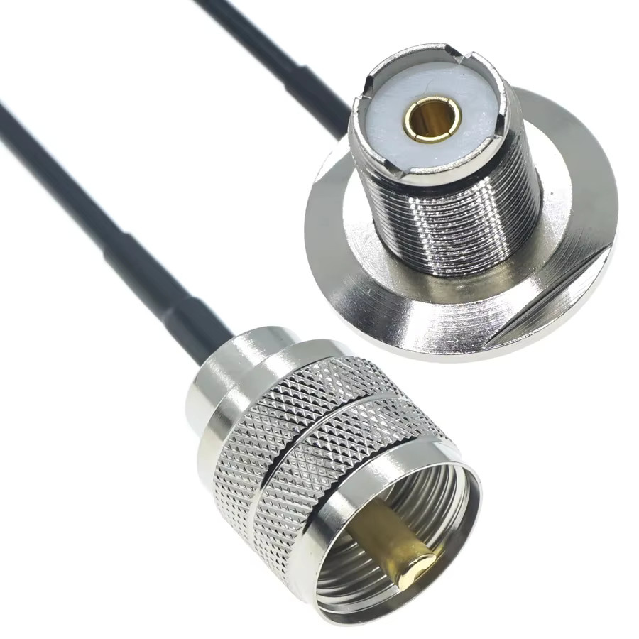 RFProMaker RG174 Koaxialkabel Stecker Set UHF PL259 auf SO239 Rechtswinkel Crimp Stecker in Silber - Bild 2