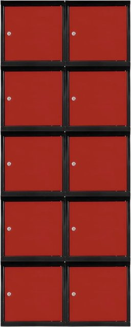 PROREGAL Blocky Schließfachwürfel Set mit 10 Einheiten, Zylinderschloss und 2 Schlüsseln, Farbe: Anthrazit/Verkehrsrot, B/T/H: 40 x 40 x 40 cm - Bild 1