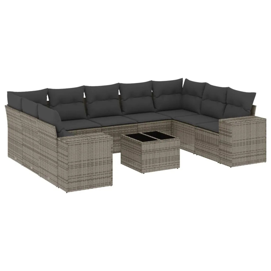 vidaXL 10-tlg. Garten-Sofagarnitur in L-Form aus Poly-Rattan mit Kissen in Grau - Bild 2