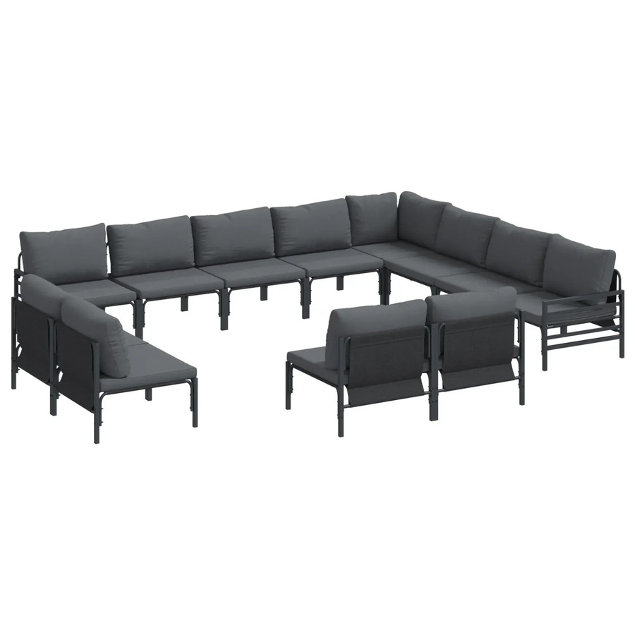 vidaXL Garten-Sofa-Set 12-teilig aus pulverbeschichtetem Stahl in Anthrazit mit Polstern und UV-Beständigkeit - Bild 2