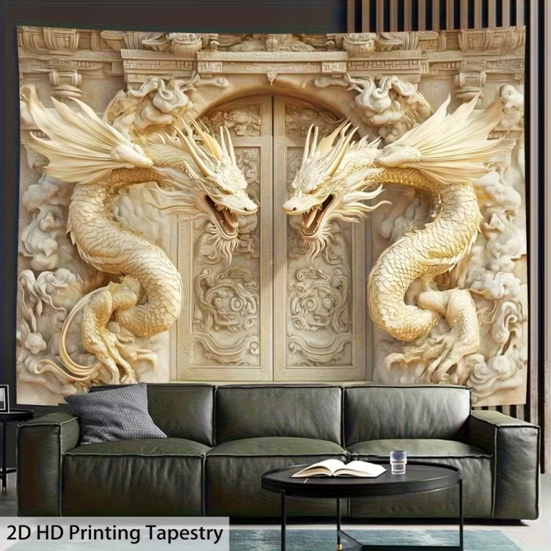 VIKAMA 3D-Wandteppich mit goldenem Drachenkorridor im orientalischen Stil als dekorative Wandgestaltung - Bild 2
