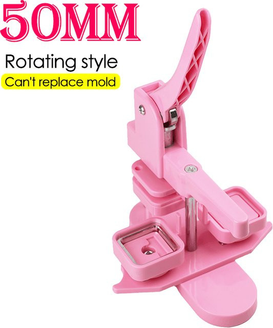 Manuelle quadratische Abzeichenmaschine zum Herstellen von Kühlschrankmagneten und Aufklebern, rotierender Typ, 50 mm, in Grün und Pink - Bild 1