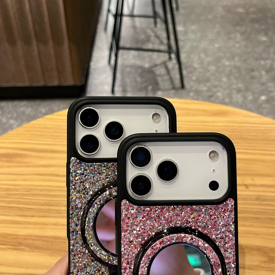 Luxuriöser Glitzer-Spiegel-Handyständer für iPhone 17 Pro Max 16 Pro 15 Plus 14 13 12 11 Pro – High-End Glitzer-Handyhülle mit Ständer in Schwarz - Bild 4