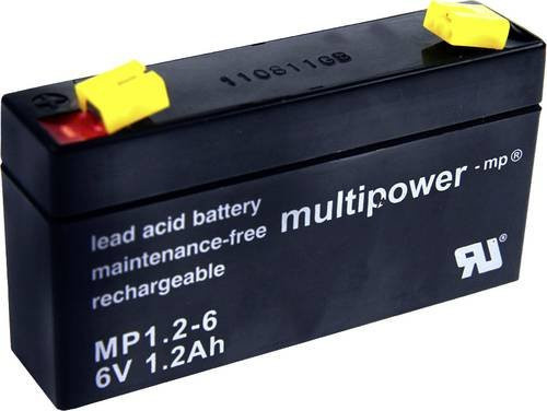Multipower Bleiakku PB-6-1,2-4,8 MP1,2-6 AGM 6V 1,2Ah Schwarz B/H/T: 97 x 57 x 25 mm mit 4,8 mm Flachstecker wartungsfrei - Bild 1