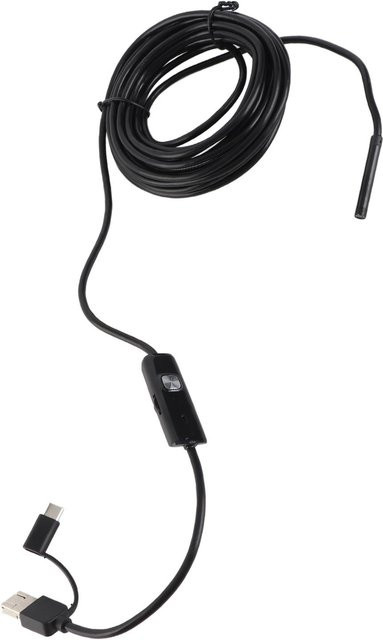 3 in 1 Endoskop Kamera für Android, PC und Handy mit USB, Micro-USB und USB-C Anschlüssen, LED-Licht, 5 Meter Hartdraht, 5,5 mm Durchmesser, Schwarz - Bild 1