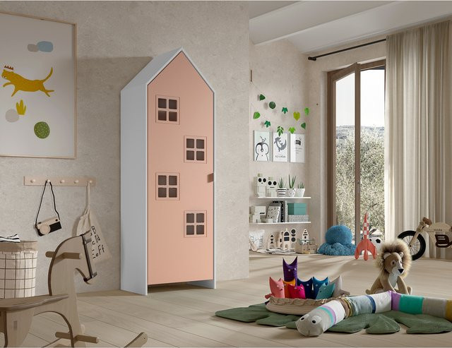 CASAMI BRUGES Schrank mit 1 Tür und 4 Glaseinsätzen aus MDF, pink lackiert - Bild 1