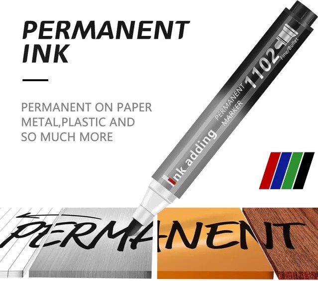 Kissbuty Permanente Marker Set mit Bullet-Spitze, wasserfeste und wischfeste Tinte, schnell trocknend, 2–3 mm Strichstärke, Farben: Schwarz, Rot und Mehrfarbig - Bild 1