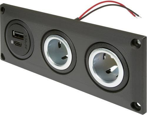 ProCar Einbausteckdose mit USB-C/A Doppelsteckdose und 2 Powersteckdosen in Schwarz und Blau, Belastbarkeit max. 20A, 12V/24V - Bild 1