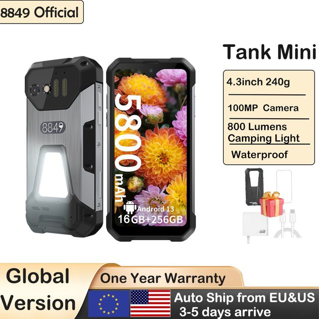Unihertz Tank Mini Robustes Smartphone Schwarz mit 4,3 Zoll Display, Android 13, Helio G99, 256 GB Speicher, 100MP Kamera, 5800mAh Akku und NFC - Bild 1
