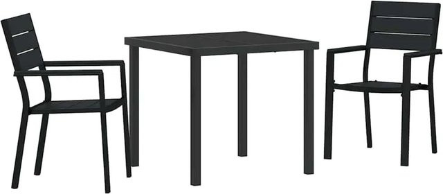 vidaXL Garten Essgruppe 3-teilig aus pulverbeschichtetem Stahl in Schwarz für Garten, Terrasse oder Balkon - Bild 1