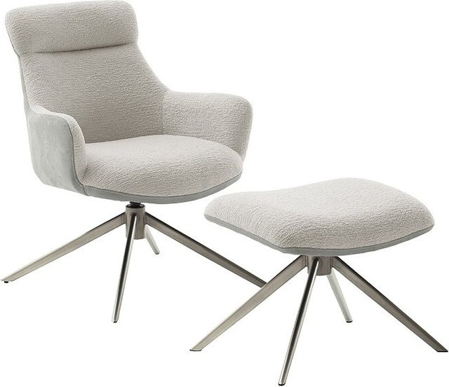 iNNoSeat by MCA + PELION Drehstuhl mit Armlehnen und Hocker in Grau und Silber mit Edelstahlgestrat und Microfaser-Bezug im Vintagelook - Bild 1