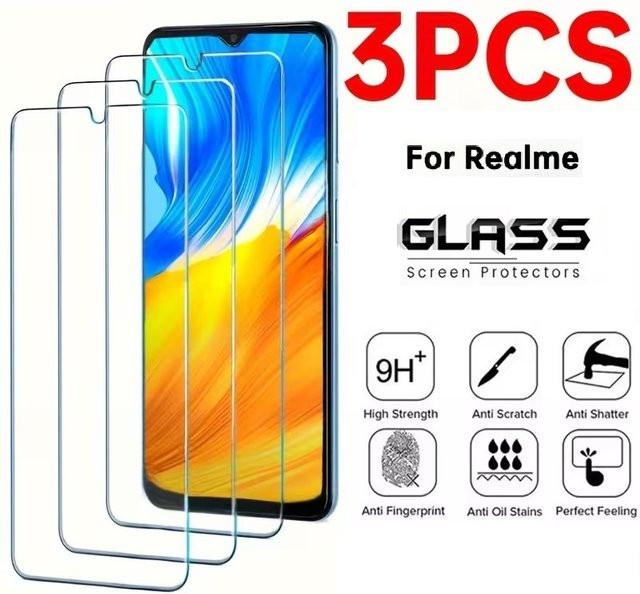 3er-Set gehärtetes Glas Display Schutzfolie für Realme C67 4G 5G C55 C53 C51 C65 C15 C12 C35 C33S C25Y C30 C21 C20A C3i C2s in Transparent - Bild 1