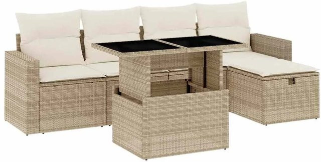 vidaXL 6-teilige Garten-Sofagarnitur aus Poly-Rattan mit Kissen in Beige-creme - Bild 1