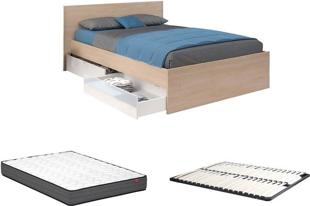 Velona Bettrahmen Modern in Weiß mit Schubladen, B/T/H: 164,4 x 140 x 190 cm - Bild 1