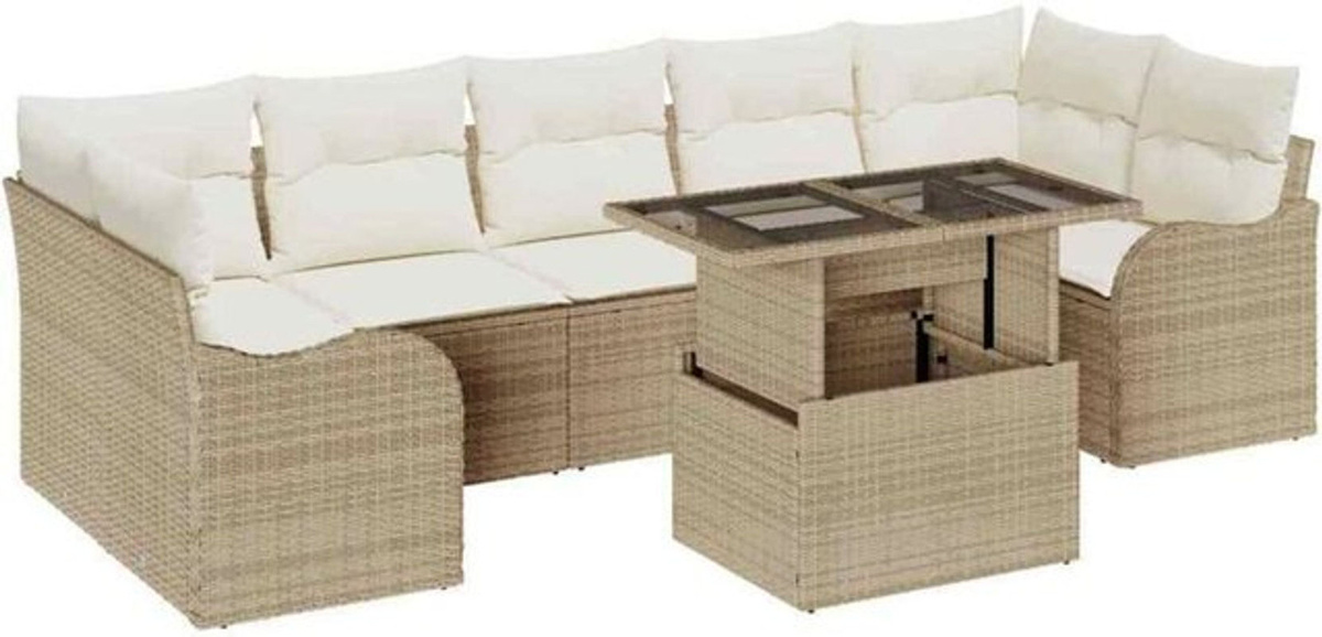 vidaxl Garten-Sofa-Set aus Poly-Rattan mit Kissen und Stauraum, 8-teilig, Beige - Bild 1