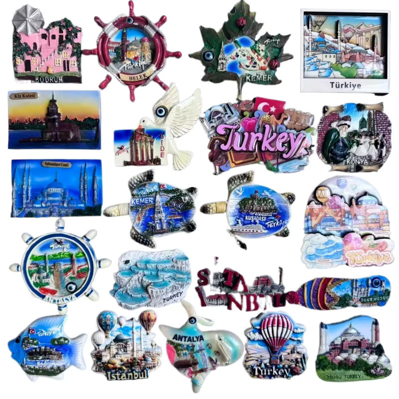 Kühlschrankmagnete Türkei Istanbul mit Motiven von Galata Turm und Sultanahmet Moschee aus Keramik, mehrfarbig - Bild 3