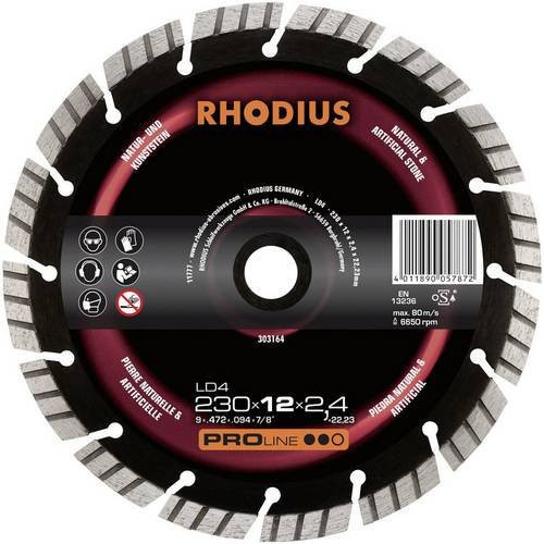 Rhodius LD4 Diamanttrennscheibe für Naturstein und Beton, Farbe: Schwarz, Durchmesser: 125 mm, Bohrungs-Ø: 22,23 mm - Bild 1