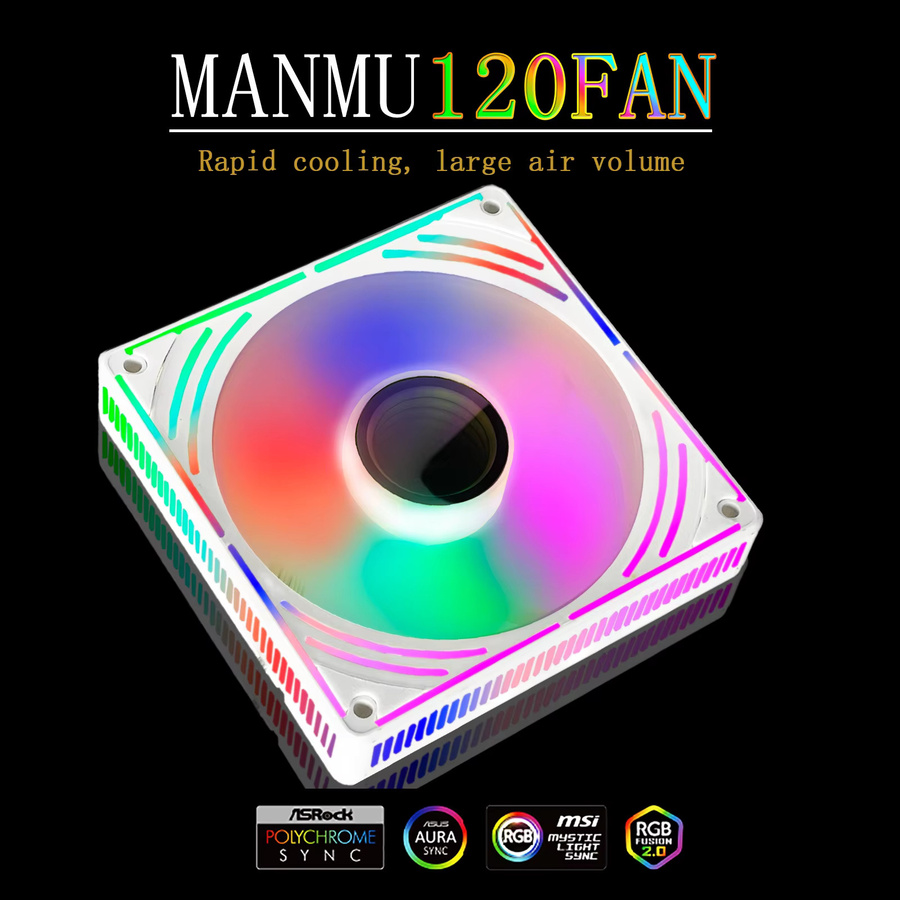 MANMU RGB Gehäuselüfter für PC mit PWM und SYNC, 120 mm - Bild 3
