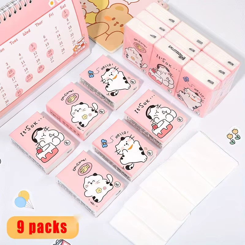 9-teiliges Set Happy Cat Taschentücher in Pink mit Katzenmustern und Zitaten, 72 Stück - Bild 2