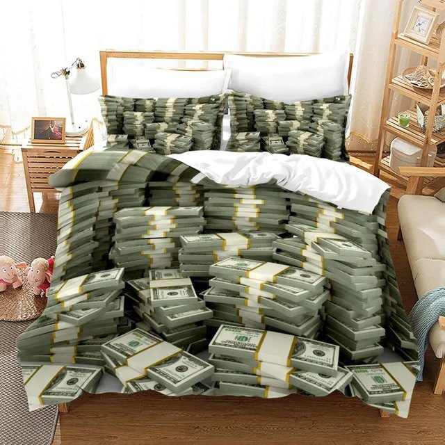 Bettwäscheset mit Geldaufdruck von Binchi Outdoor Product, dekoratives Set aus Polyester und Mikrofaser mit Dollarschein-Motiv, Farbe: Grün, B: 200 cm, H: 230 cm - Bild 1