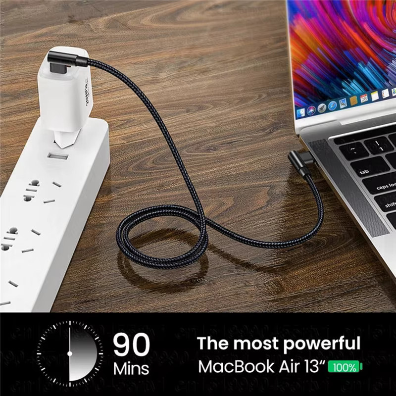 100W L-förmiges USB-C zu USB-C Schnellladekabel in Schwarz, geflochtenes 90 Grad gebogenes Typ-C-Kabel für Gaming-Handys und Laptops - Bild 4